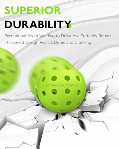 Warping Point Pickleball Balls | 26 Holes, 40 Holes | 4 Pack, 12 Pack | Meet USAPA Specifications | High Bounce Durable Practice Pickle Ball for Beginner & Intermediates | Orange, Blue, Yellow, Green