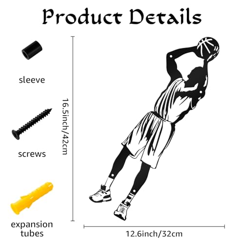 Paquesta Basketball Wall Decor Metal Art Wall Mounted Basketball Hoop Sculpture with Soccer Player Styles, Basketball Gifts for Boys, Men ，Basketball Room Decor