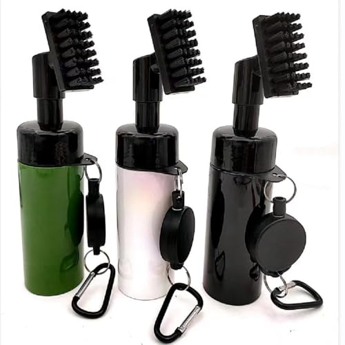 Golf Club Spray Water Cleaner, Golf Club Cleaning Brush Set,Golf Club Cleaner Brush with Retractable Clip and Squeeze Water Bottle Holds 5 Ounces of Water, Golf Gifts for Men Women - color: Black