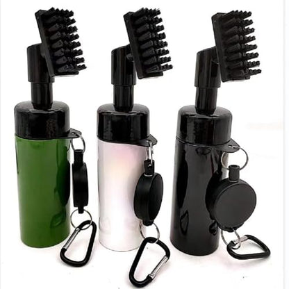 Golf Club Spray Water Cleaner, Golf Club Cleaning Brush Set,Golf Club Cleaner Brush with Retractable Clip and Squeeze Water Bottle Holds 5 Ounces of Water, Golf Gifts for Men Women - color: Black