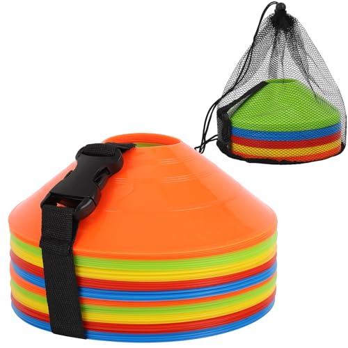 Soccer Cones 15/25/30/50 Pack with Mesh Bag & Strap-Soccer Cones for Sports Training, Football, Basketball,Running Drills-Agility Cones for Indoor and Outdoor Games - color: Multicolor