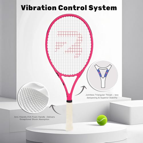 BatZoom Tennis Racket for Beginners & Adults - Lightweight Graphite Racquet with Comfortable Grip | Shock Reduction Technology | Includes Carrying Bag(Color Options) - color: Neon Pink
