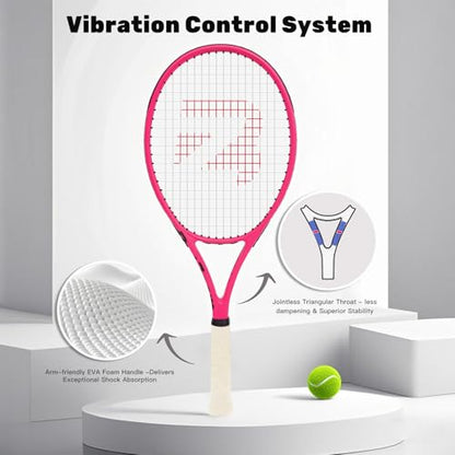BatZoom Tennis Racket for Beginners & Adults - Lightweight Graphite Racquet with Comfortable Grip | Shock Reduction Technology | Includes Carrying Bag(Color Options) - color: Neon Pink