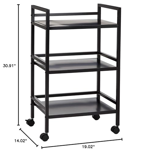 Amazon Basics 3-Tier Metal Rolling Utility Cart, Storage Organizer, Multifunctional Storage, Mobile Shelving, Black