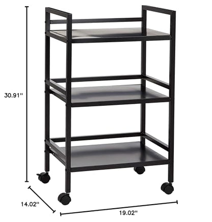 Amazon Basics 3-Tier Metal Rolling Utility Cart, Storage Organizer, Multifunctional Storage, Mobile Shelving, Black