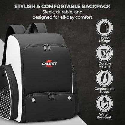 Pickleball Bag Backpack – Large Pickleball Backpack Fits 2+ Paddles with Shoe Compartment, Fence Hook, Secure Ball Storage & 2 Keychains, Premium Pickleball Bag for Men and Women
