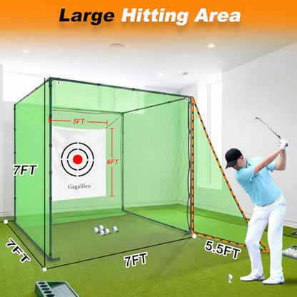 Gagalileo Golf Driving Cage Net: Heavy Duty 1 in Steel Frame - Noise Reduction Target for Backyard Garage Indoor Simulator - 7x7x7 FT High Density Hitting Swing Practice - size: 7x7x7ft without Bottom