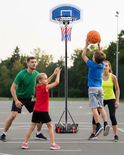 SPOYNAL LED Portable Basketball Hoop for Teens, Adjustable Height 3.8 FT–7 FT Goal System, with Fillable Base & Wheels | Perfect for Driveway, Poolside, Garage & Night Training, Pool Basketball Hoop