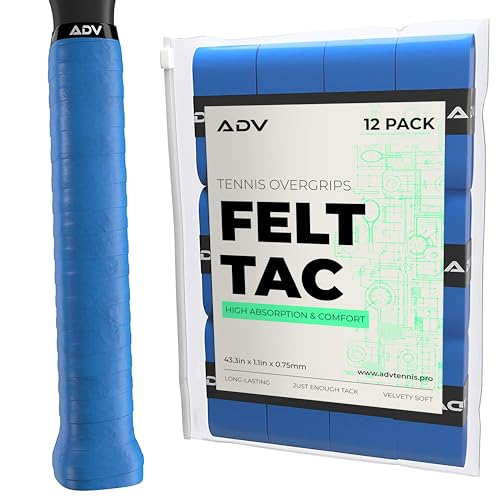 ADV Dry Tennis Overgrip Tape - 3, 6, 12, 30, 60 Pack - FeltTac Tennis Racket Grip Tape - Ultra Absorbent Tennis Grip Tape - Comfort Tennis Racket Grips - Tennis Grips Overgrip - color: 12-Pack Blue