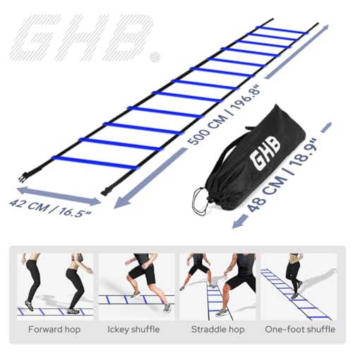 GHB Pro Agility Ladder 2 Pack Agility Training Ladder Speed 12 Rung 20ft with Carrying Bag (Orange and Blue)