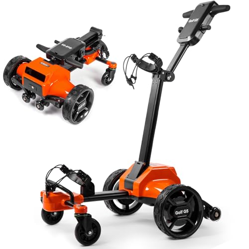 tianhong G5 Electric Golf Cart,Electric Golf Push cart Auto-Follow You,45 Hole Battery,All-Terrain Anti-Tipping,Electric Golf Push cart with Remote(APP/Manual Control), Foldable,Black+Orange - color: GlossyBlack + Orange