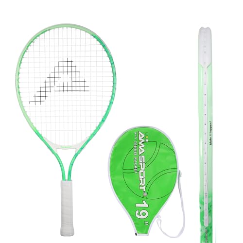 AMA SPORT Kids Tennis Racket for Junior Toddlers Starter Kit 17-25" Tennis Racquet for Girls and Boys with 420D Nylon Shoulder Strap Bag - color: Green, size: 19 inch