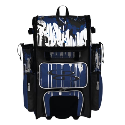 Boombah Superpack Hybrid Rolling Bat Bag - Wheeled & Backpack Version - Graffiti Drip - Multiple Color Options - color: Black/Royal Blue/White