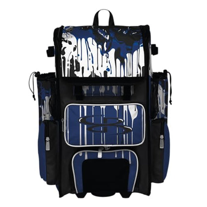 Boombah Superpack Hybrid Rolling Bat Bag - Wheeled & Backpack Version - Graffiti Drip - Multiple Color Options - color: Black/Royal Blue/White