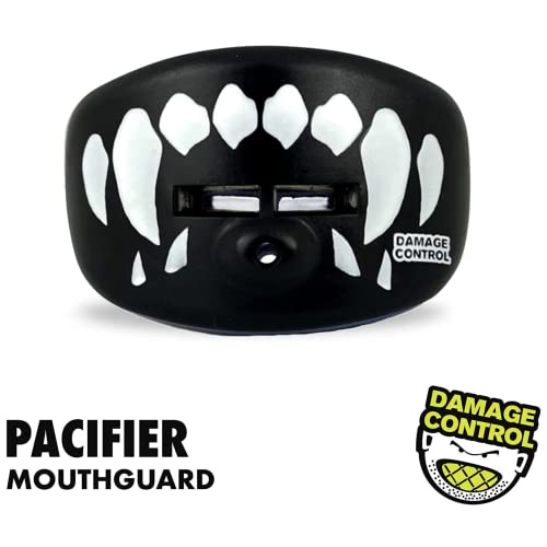 DAMAGE CONTROL Pacifier Mouthpiece – Football Mouthguard with Helmet Strap, Protects Teeth, Jaw & Mouth – Mouth Piece for Sports, No Boiling, Allows Airflow – Gear for Adults & Youth (Fangs) - color: Fangs