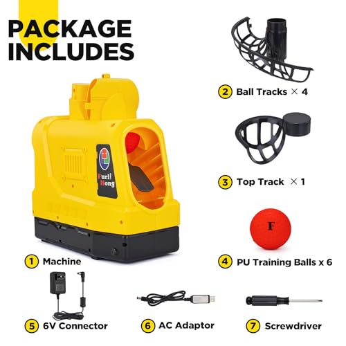 Furlihong 681TPCBH 4 in 1 Baseball Pickleball Tennis Cricket Toss Machine – Auto Oscillation, 4 Distance Gears, Adjustable Stand, Battery/AC/Power Bank Powered, for Beginners