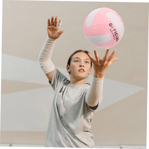 DECHOUS Soft Indoor Volleyball PU Durable Training Ball for Middle School Entrance Exam with Eye Catching Pink White Design and Standard Stitching
