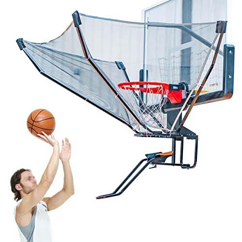 Basketball Hoop Returner Return Attachment Shot - Black Rotatable Rebounder Shooting Trainer and Guard Net Set for Outdoor Indoor Practice