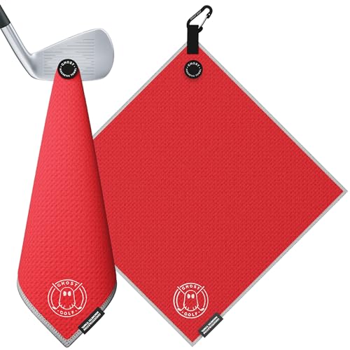 Ghost Golf Magnetic Towel (Greenside) - Premium Ultra-Absorbent Microfiber Golf Towel with Magnet for Golf Carts or Clubs - 18" x 18" Golfing Gear - Waffle Weave Pattern (Red) - color: Red