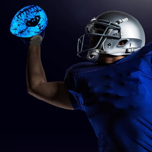 Glow in The Dark Football, Holographic Blue Glowing Leather Football Ball for Men Women Training
