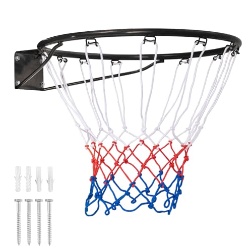KOTEK 15"/18" Basketball Rim, Wall Door Mounted Basketball Hoop Replacement with All Weather Net, Basketball Rim Goal for Indoor Outdoor Driveway Garage Backyard - color: Black, size: 18 Inch
