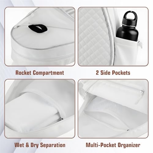 Tennis Bag – Large Capacity Racket Bag for Tennis, Pickleball & Badminton – Water-Resistant & Lightweight - color: WHITE
