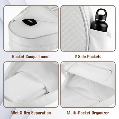 Tennis Bag – Large Capacity Racket Bag for Tennis, Pickleball & Badminton – Water-Resistant & Lightweight - color: WHITE