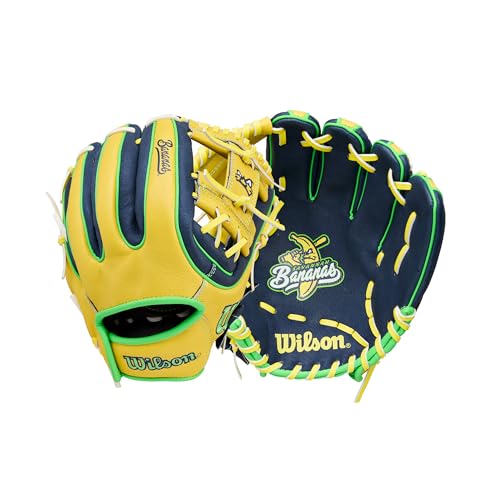 Wilson | A450 | Adult + Youth Baseball Glove + Mitt | Sizes 10.75" - 12" | Right + Left Hand Throw | Multiple Styles - color: Bananas, size: 11"
