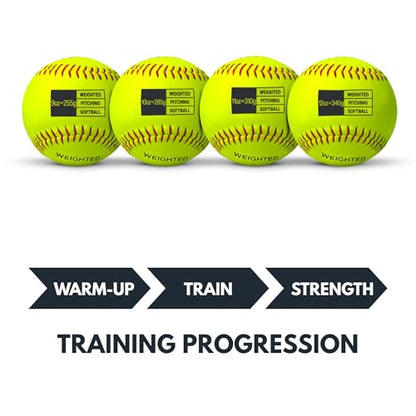 Thorza 12" Weighted Training Softballs - Training Balls to Increase Pitch Velocity & Arm Strength - Durable Softball Practice Equipment for Pitchers of All Skill Levels - style: Set of 4 (9, 10, 11 & 12 oz)
