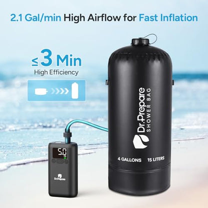 Dr.Prepare Electric Ball Pump Inflation,Basketball Air Pump with Pressure Display,16PSI,Auto-Off,LED Light,for Balls,Swim Ring,DP Camping Shower Bag,with 2 Inflation Needles,1 Adapter,1 Charging Cable