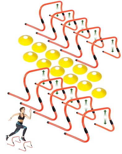 Agility Hurdles,9"-12.6" Adjustable Speed Training Hurdles for Football, Basketball, Soccer Hurdles Training Equipment Set of 6 Cones Set
