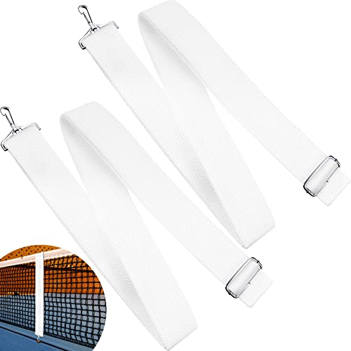 Summer Tennis Net Center Strap Adjustable Height Net Straps Portable Tennis Accessories for Driveway Sports Training Contest Equipment, 39 x 1.96 Inch, White (2 Pieces)