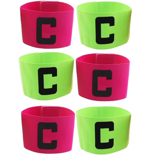 6PCS 31x7cm Football Captain Elastic Armband C Shape Match Group Identification Non Slip Nylon Sleeve Band for Team Training Magenta Olive Green 12.2x2.76in