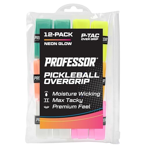Professor P-Tac Pickleball Paddle Overgrip – Max Tacky, Moisture-Wicking Grip Tape for Pickleball Paddles in 6 & 12 Packs, Anti-Slip & Durable Overgrip for Control & Enhanced Performance - color: Neon Glow - 12-Pack