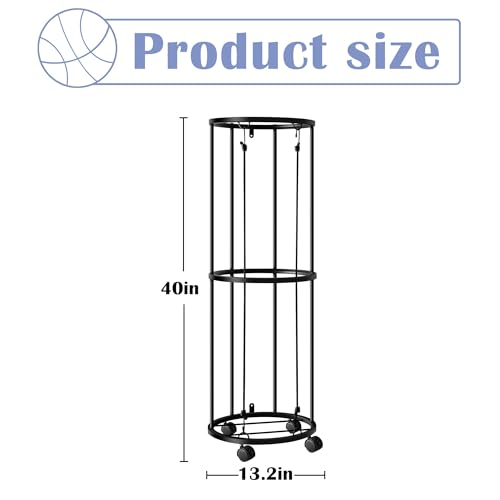 RunNico Columnar Vertical Ball Racks- 40x13.2 Inch Rolling Basketball Holder Wall Mount-Garage Sports Ball Storage for Indoor Rooms and Gyms