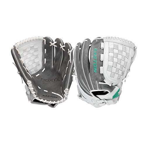Easton | Fundamental Fastpitch Softball Glove | Sizes 12' - 13' | Multiple Styles - color: Grey / White / Mint | Basket Web, size: 12.5" | Outfield / Pitcher