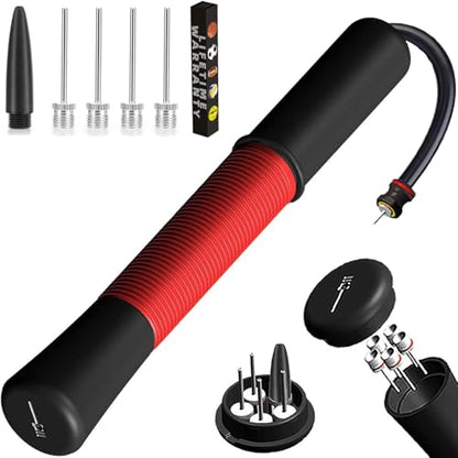 Ball Pump with Needle Storage(Never Lose Pin) Basketball Pump with 5 Needles and Extendable Cable, Soccer Football Pumps, Volleyball Pump Rugby Ball Inflator - Great for All Balls - color: Red