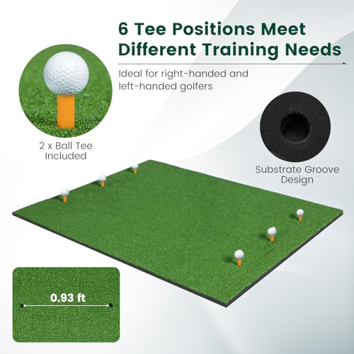 Goplus Golf Mat, 5x3ft/5x4ft Golf Hitting Mat 20/25/27/32mm Thick w/2 Alignment Sticks & 2 Golf Tees, Portable Artificial Turf Grass Training Mat Practice for Indoor Outdoor
