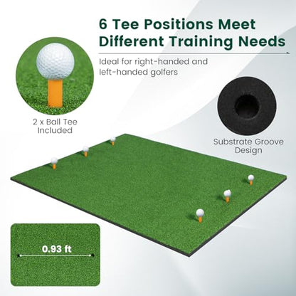 Goplus Golf Mat, 5x3ft/5x4ft Golf Hitting Mat 20/25/27/32mm Thick w/2 Alignment Sticks & 2 Golf Tees, Portable Artificial Turf Grass Training Mat Practice for Indoor Outdoor