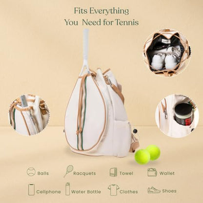 Tennis Bag for Women Racket Tote, Stylish Backpack - Unisex Racquet Sports Pickleball Bag Convertible Shoulder, Crossbody Strap Large Compartment - color: Backpack - Navy/Green Stripe