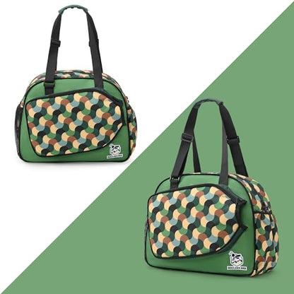 Boulder Bee Pickleball Bags, Premium Pickleball Tote Bag for Girls, Women’s Hand/Shoulder Gym Bag w Water Bottle Holder, with Pickleball Racquet/Paddle Holder - color: Green Wave