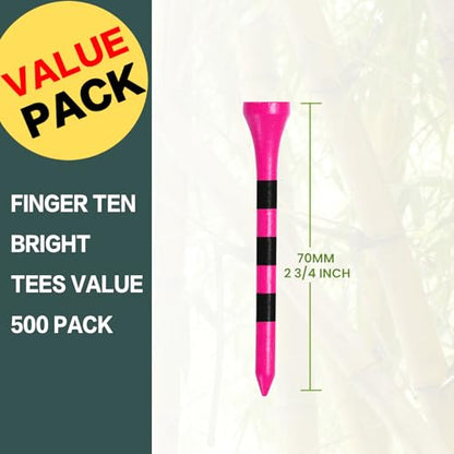 Bright Pink Golf Tees Wood 1 1/2" 2 1/8" 2 3/4" 3 1/4" Value 500/1000 Pack with Consistent Height Design, High Visibility Tees with Stripes & Stable Launch - size: 500Count(2 3/4 Inch)