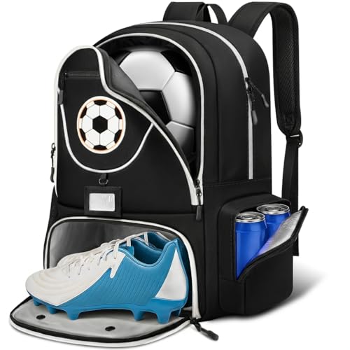 YOREPEK Large Soccer Backpack, Soccer Bag for Boys with Ball & Detachable Shoe Compartment, Wet Dry Pocket, Detachable Name Card, Equipment Bag Fits 15.6 Inch Laptop