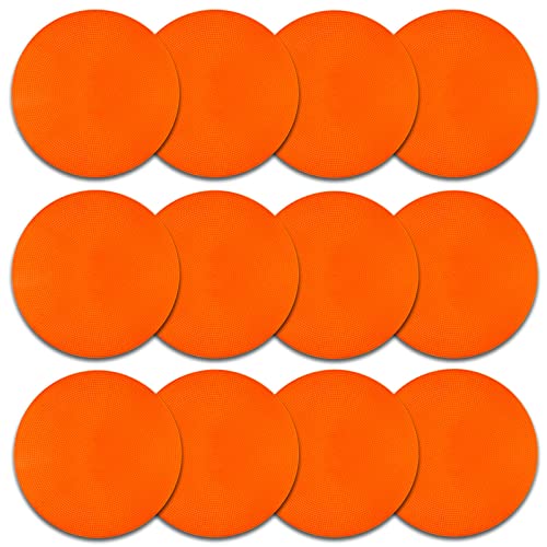 Spot Markers Rubber Floor Dots 9inch Non Slip Agility Dots Flat Cones for Kids Sports Soccer Basketball Training, Social Distancing, Preschool Kindergarten Classroom - style: 12Pcs Red-orange