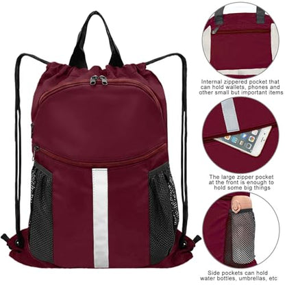 Drawstring Backpack with Shoes Bag Waterproof String Beach Bag for Sports Gym Swim（Red） - color: Red