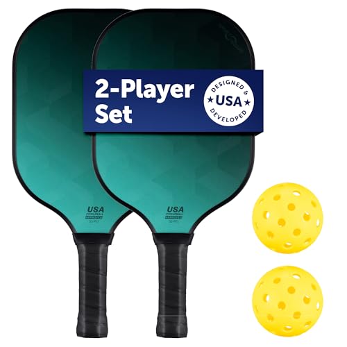 Sport Squad Pickleball Paddles Set of 2 and Single Paddles - Lightweight, Durable & High-Performance Playability - Enhanced Grip & Power - USA Team-Developed Rackets, Sets & Accessories for All Levels - color: 2 Player Set | Green | No Bag