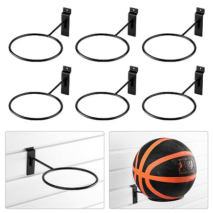 Gisafai 6 Pcs Basketball Holder Wall Mmount Slatwall Metal Ball Storage Multi Function Ball Holder Universal Basketball Display Rack for Sport Football Volleyball Soccer Display - color: Black