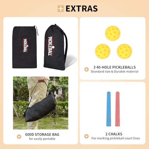 Portable Mini Pickleball Net with 2 Nets, 5ft & 10ft Small Pickleball Net for Indoor and Outdoor Training with Heavy Duty Structure, Durable Net, Carry Bag and Chalks