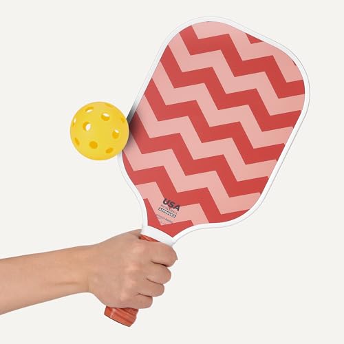 Amazon Basics Pickleball Paddles Set of 2, USAPA Approved Carbon Fiber Paddle with 4 Balls, Lightweight Pickle Ball Rackets, Carry Bag & Grips - color: Pastel Zigzag