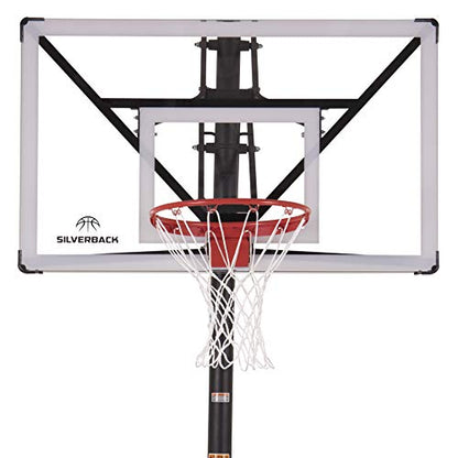 Silverback Height Adjustable In-Ground Basketball Hoop with Tempered Glass Backboard, Pro-Style Breakaway Rim, Pole and Backboard Pad